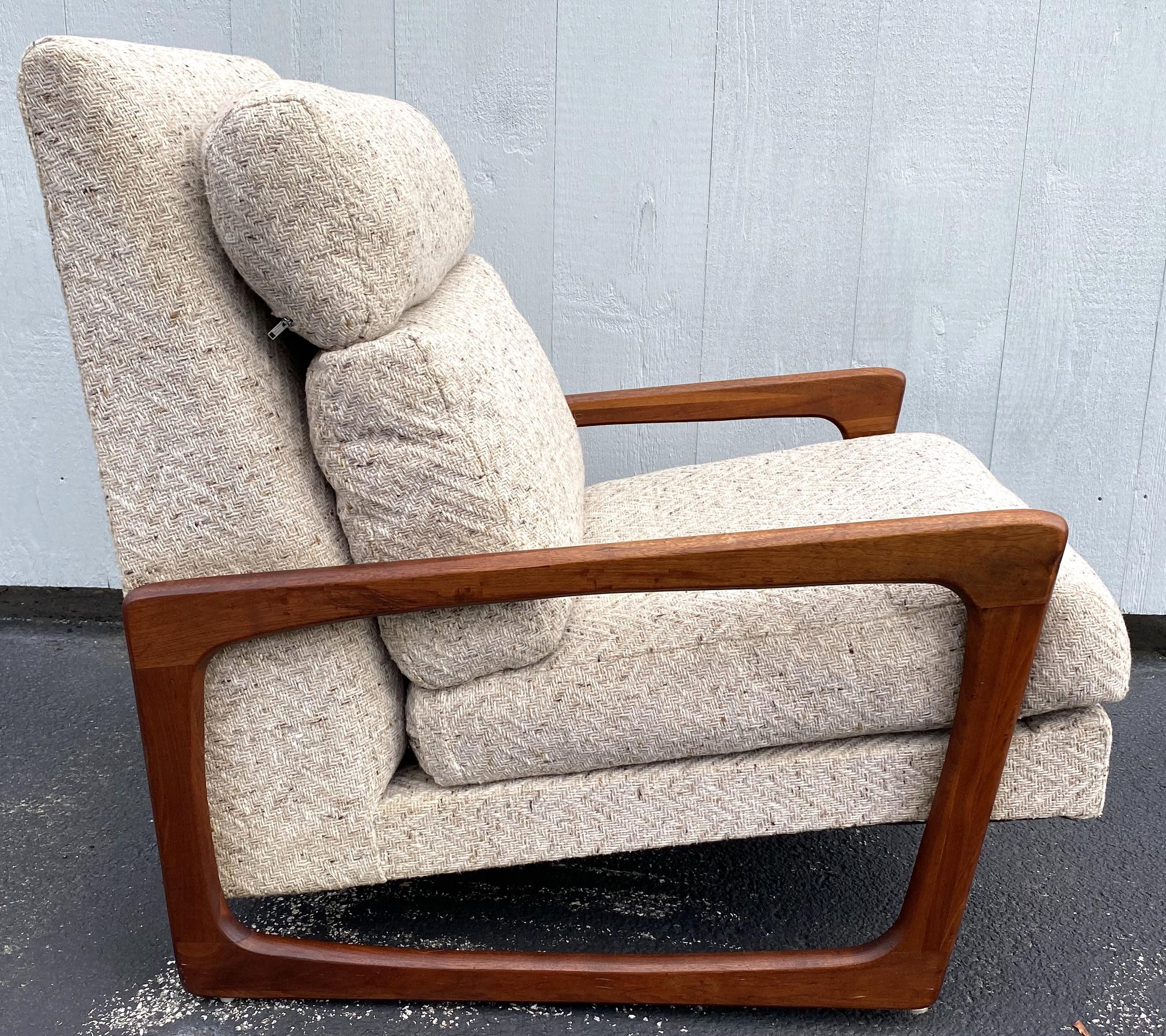 Hand-Carved Adrian Pearsall Mid Century Modern Walnut Upholstered Arm Lounge Chair For Sale