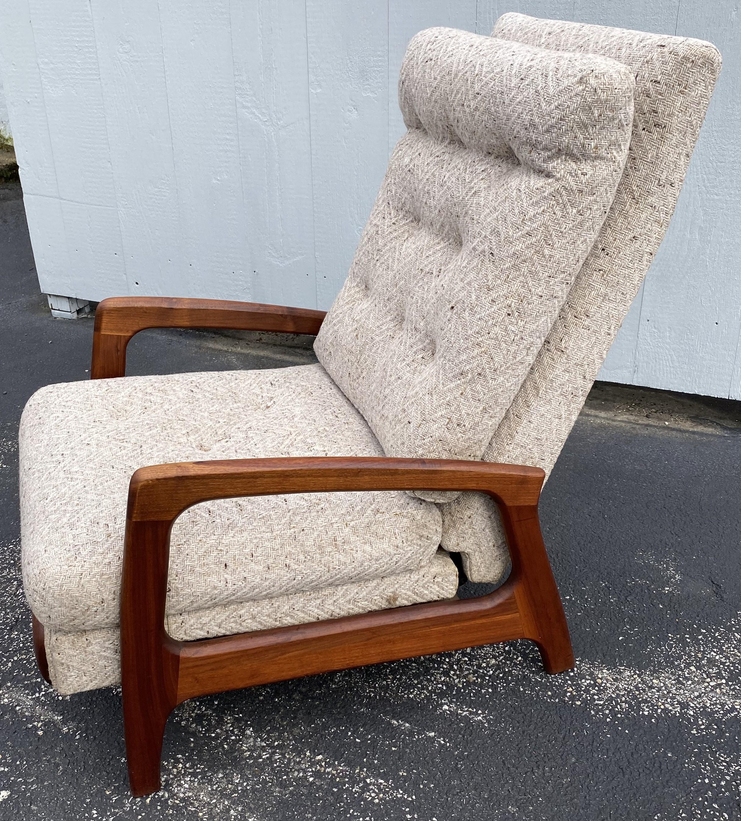 Mid-Century Modern Adrian Pearsall Mid Century Modern Walnut Upholstered Reclining Arm Lounge Chair