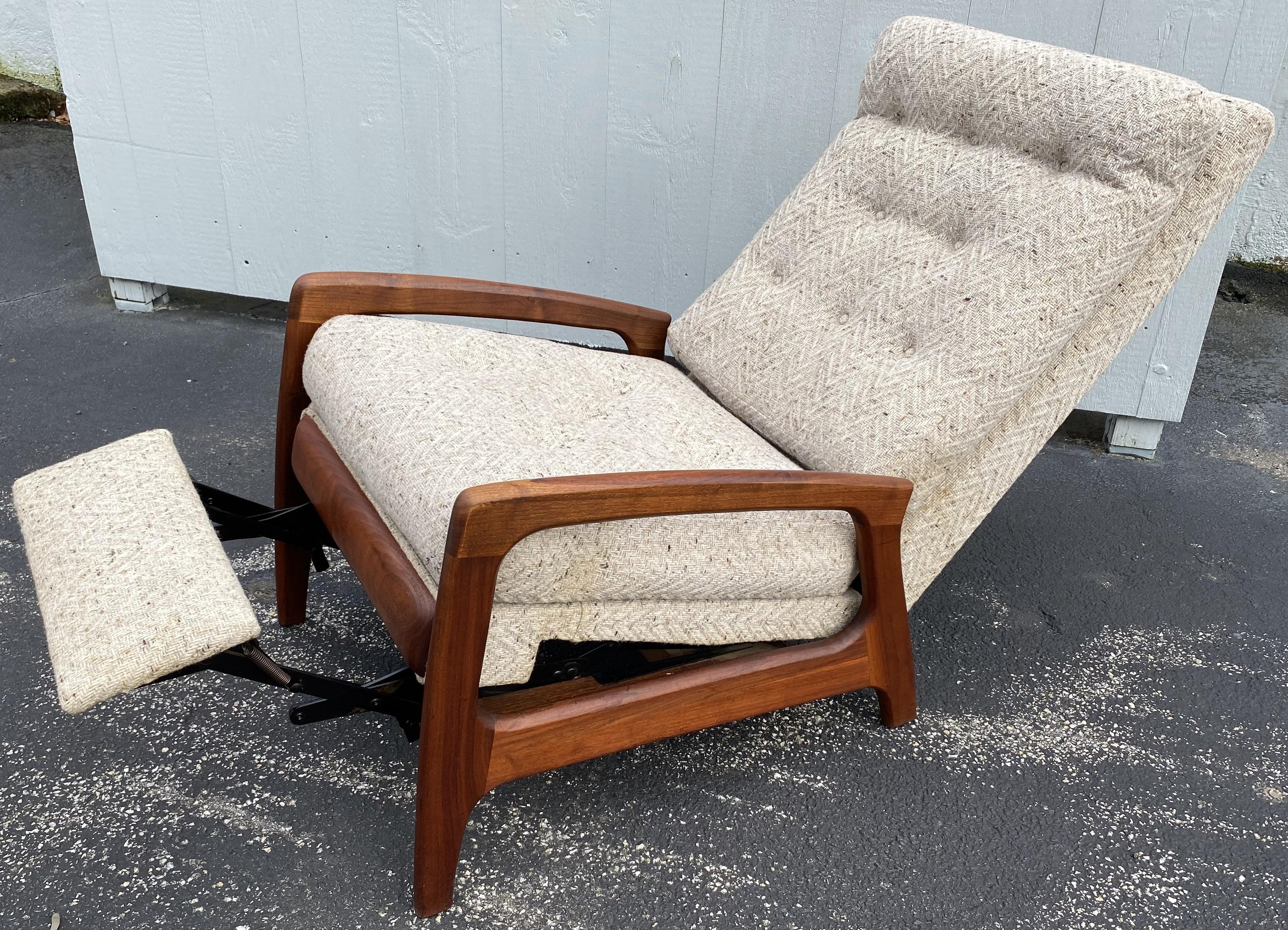 American Adrian Pearsall Mid Century Modern Walnut Upholstered Reclining Arm Lounge Chair For Sale