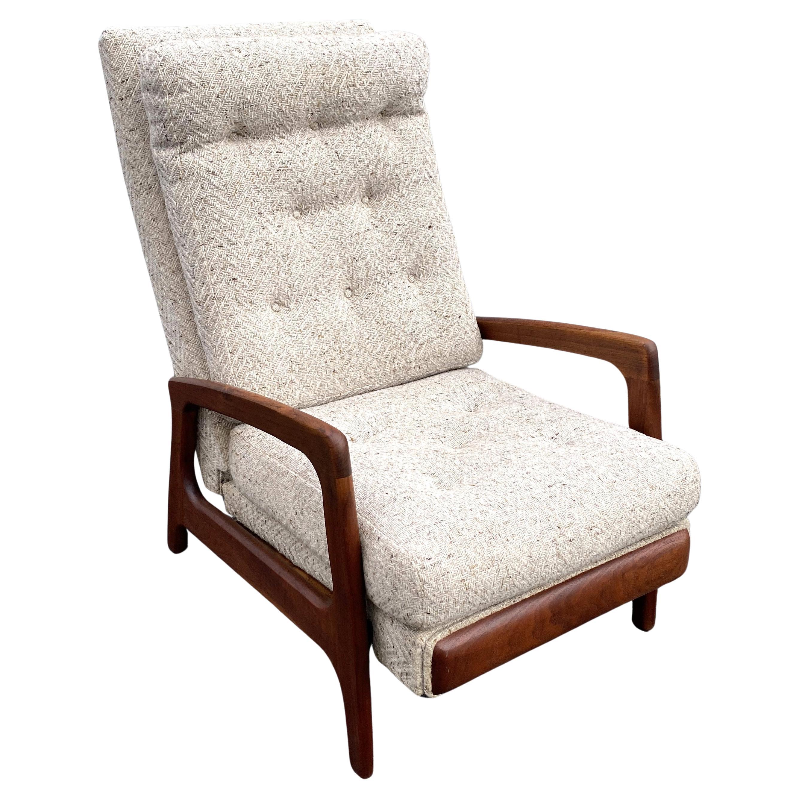 Adrian Pearsall Mid Century Modern Walnut Upholstered Reclining Arm Lounge Chair For Sale