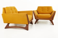 Adrian Pearsall Mid Century Orange Lounge Chairs, Pair