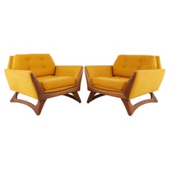 Adrian Pearsall Mid Century Orange Lounge Chairs, Pair