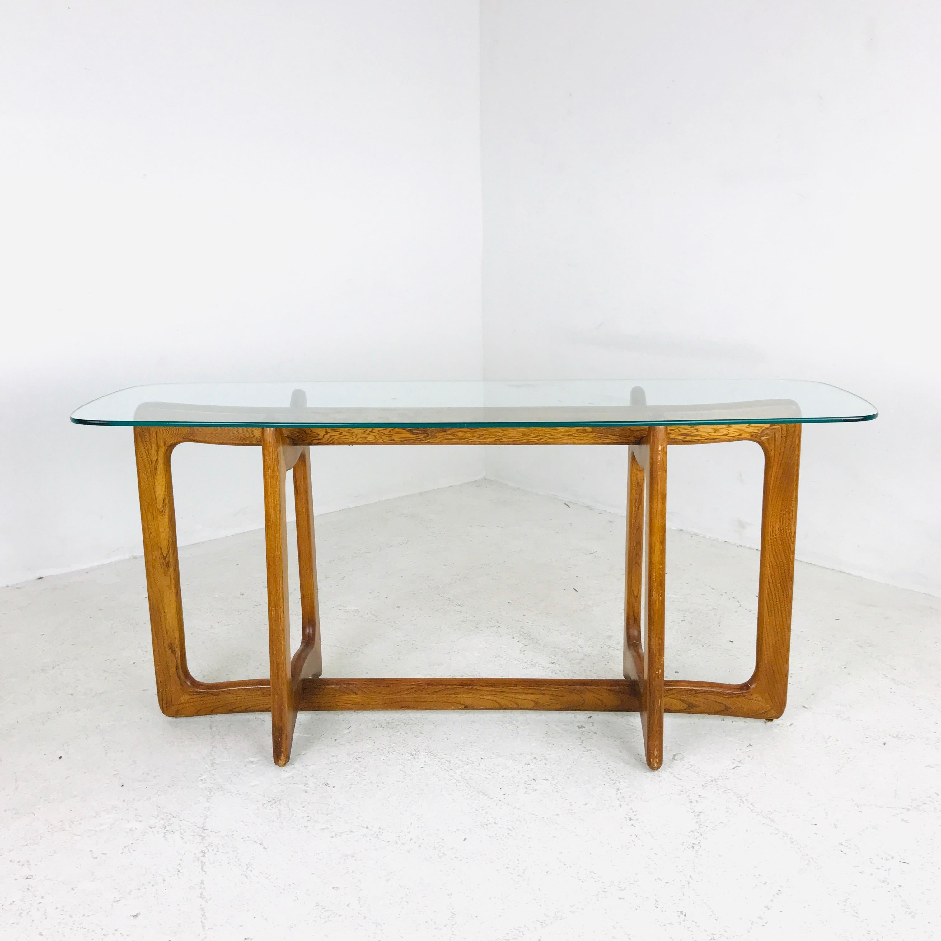 Mid-Century Modern console or sofa table designed by Adrian Pearsall for Craft Associates, circa 1960s. Gorgeous sculptural walnut base and glass top.