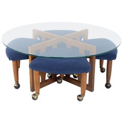 Adrian Pearsall Mid Century Walnut and Glass Coffee Table and Ottoman Set