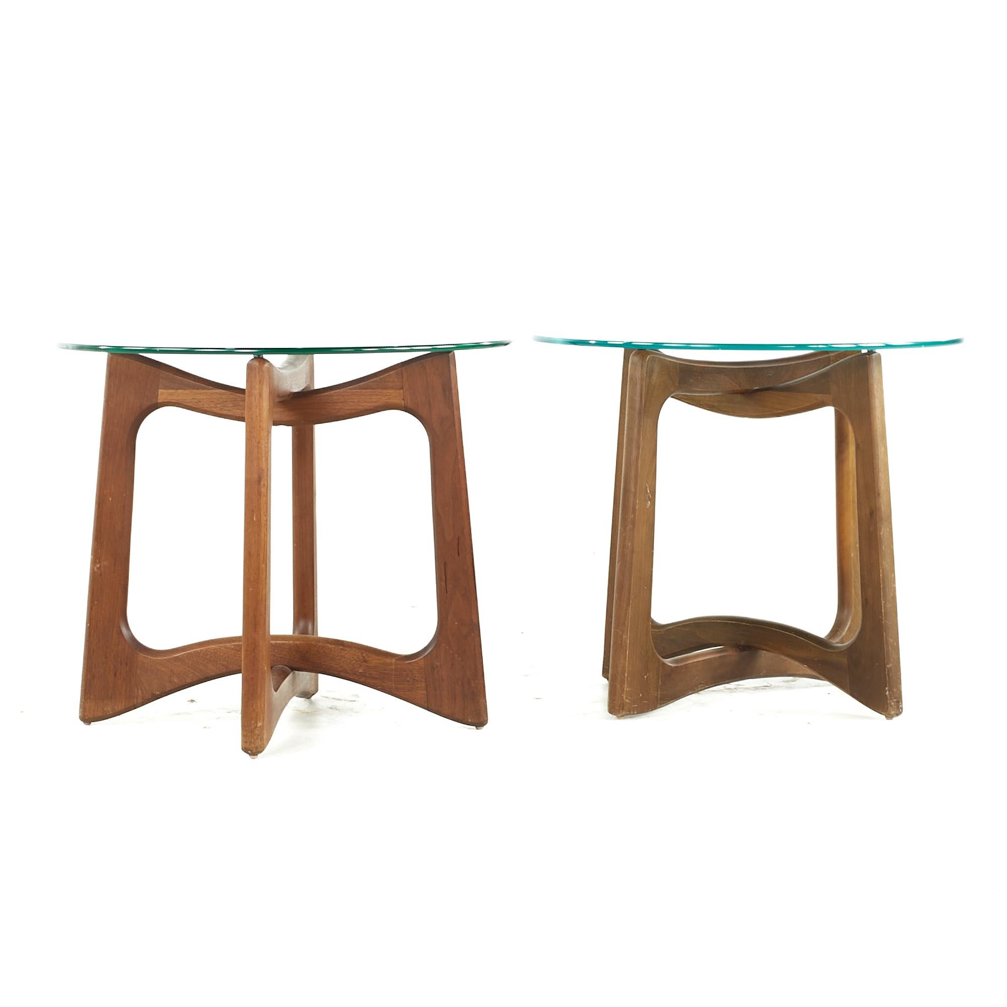 Adrian Pearsall midcentury Walnut and Glass Side Tables - Pair

Each side table measures: 24 wide x 24 deep x 20.25 inches high

All pieces of furniture can be had in what we call restored vintage condition. That means the piece is restored upon