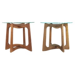 Adrian Pearsall Midcentury Walnut and Glass Side Tables, Pair