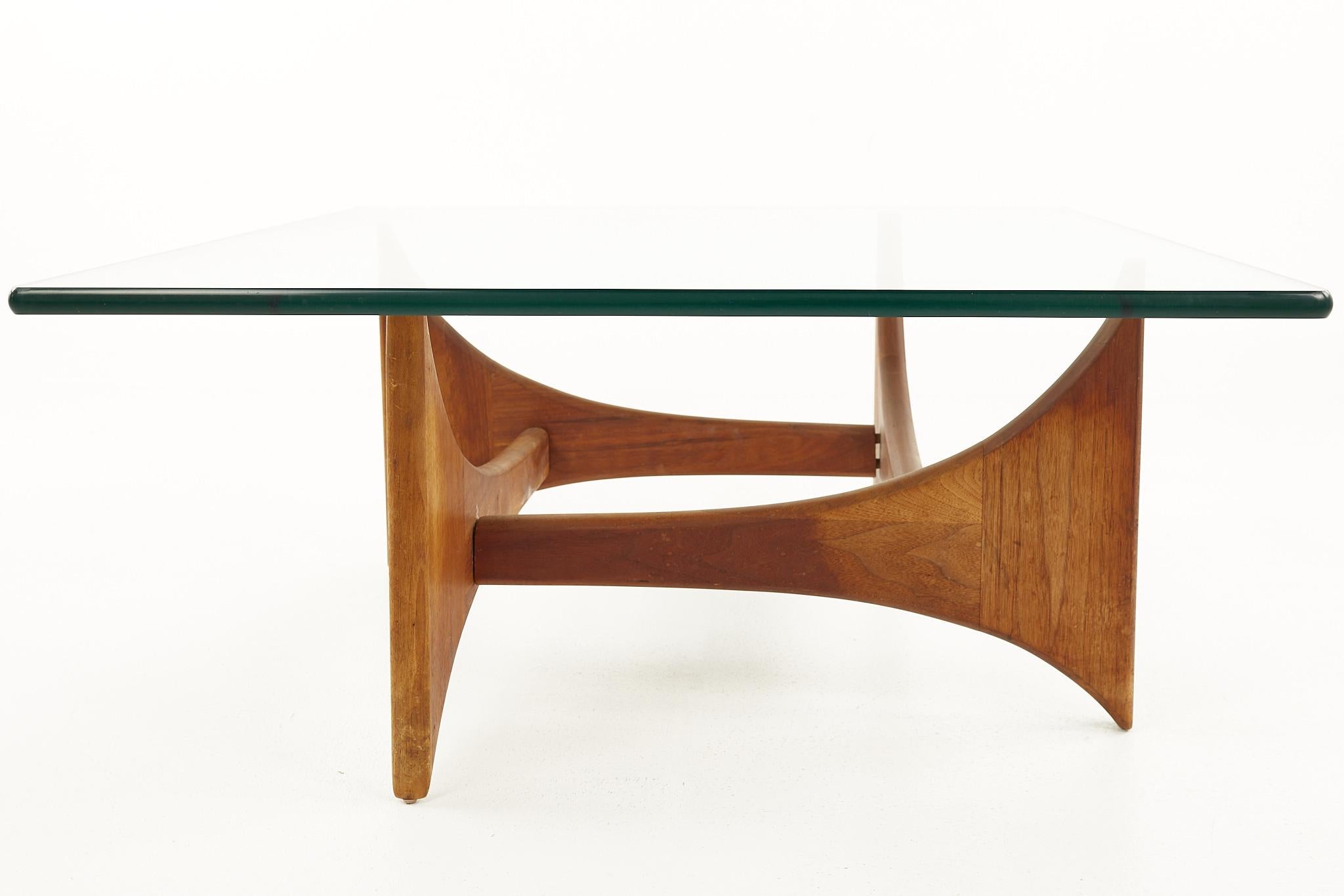 Adrian Pearsall Mid Century Walnut and Glass Square Coffee Table In Good Condition In Countryside, IL