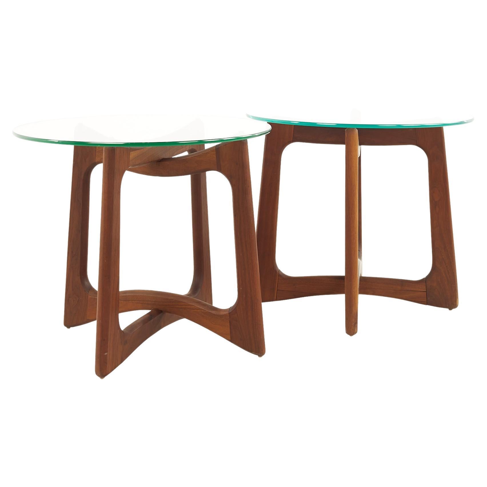 Adrian Pearsall Mid Century Walnut and Glass Top End Tables, a Pair For