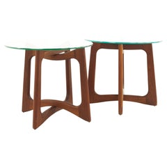 Adrian Pearsall Mid Century Walnut and Glass Top End Tables, a Pair