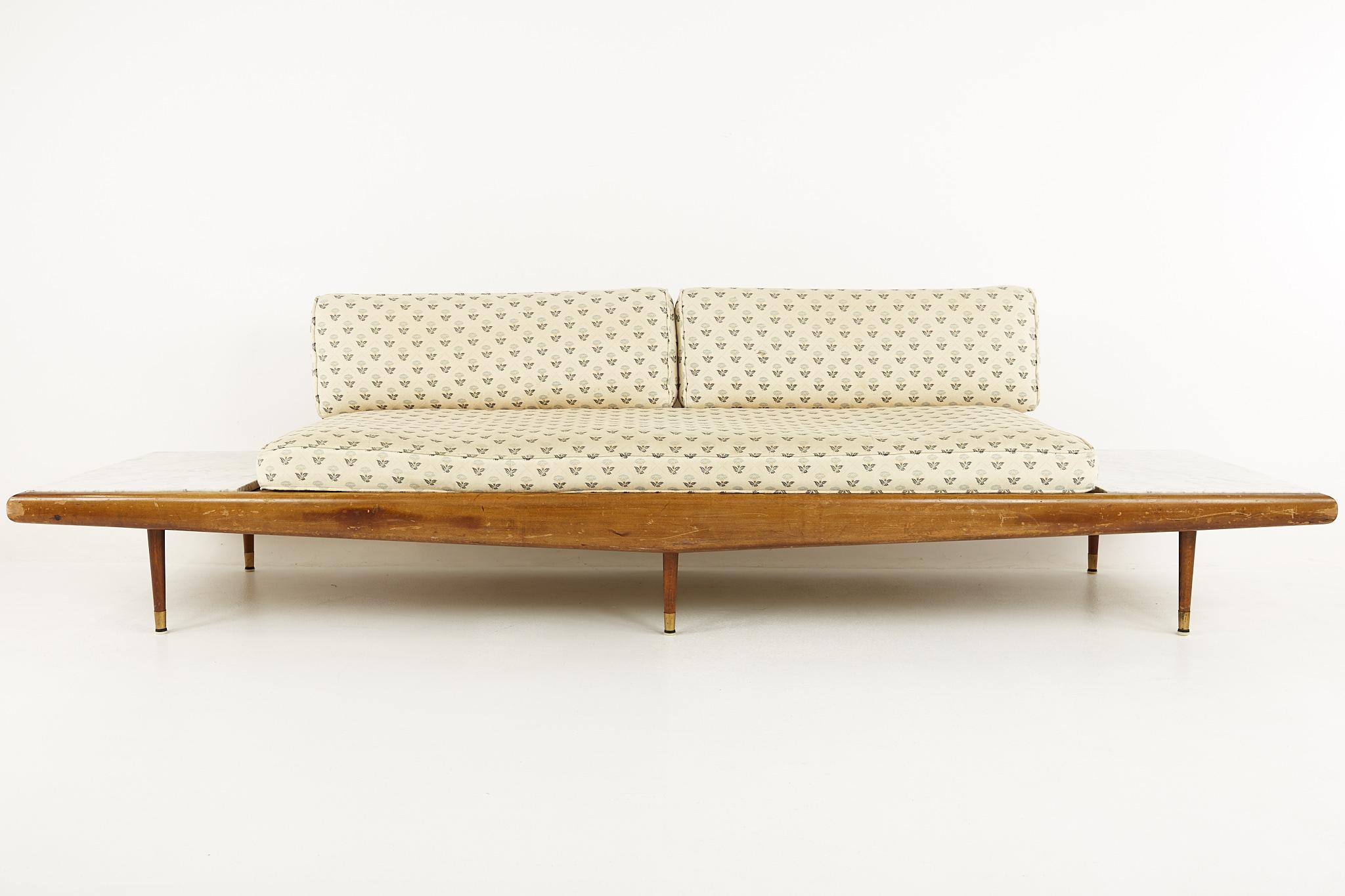 Adrian Pearsall mid century walnut and marble sofa 

The sofa measures: 112 wide x 35 deep x 29 high, with a seat height of 17 inches

All pieces of furniture can be had in what we call restored vintage condition. That means the piece is