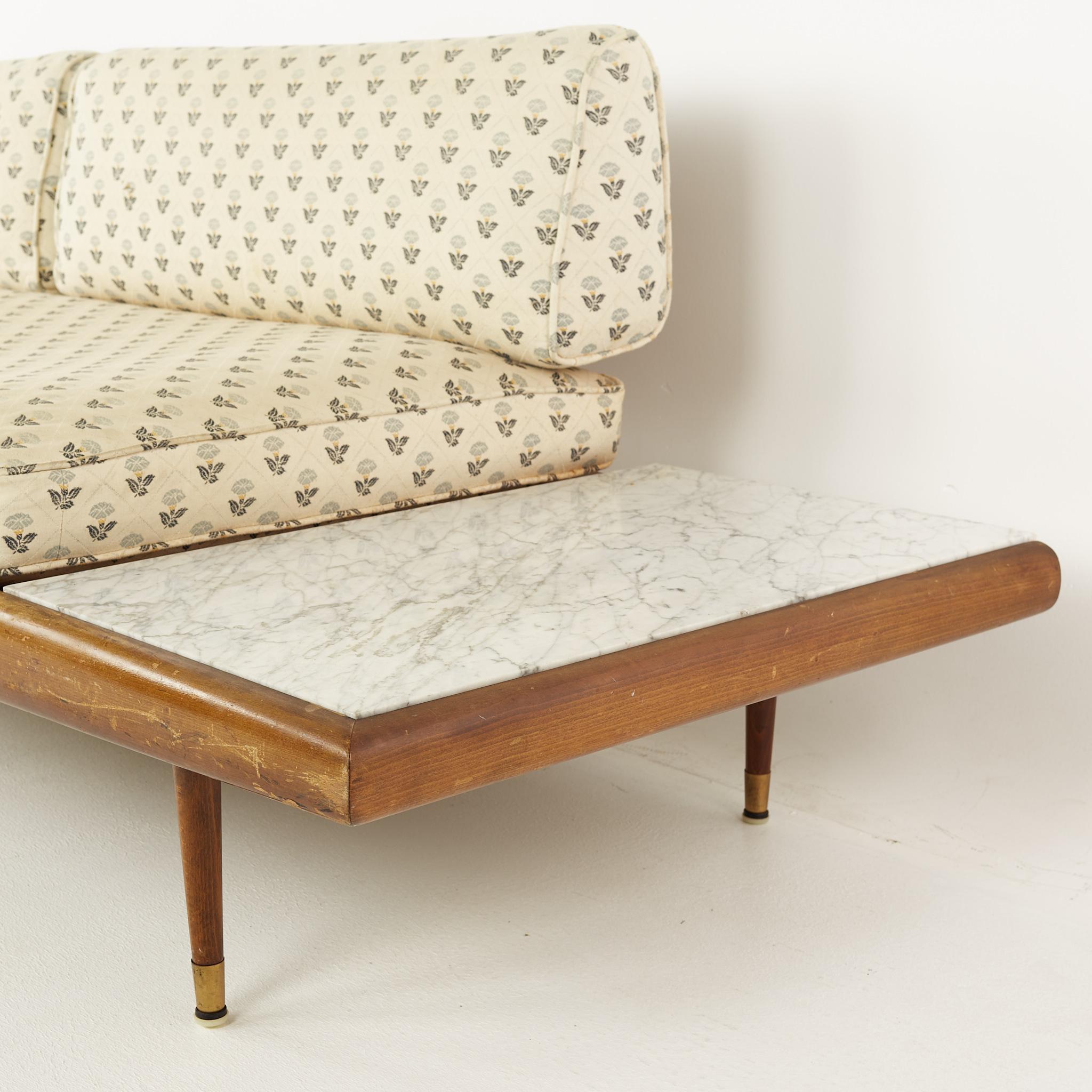 Adrian Pearsall Mid Century Walnut and Marble Sofa  In Good Condition For Sale In Countryside, IL