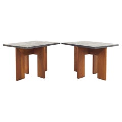 Adrian Pearsall Mid Century Walnut and Slate Side End Tables, a Pair
