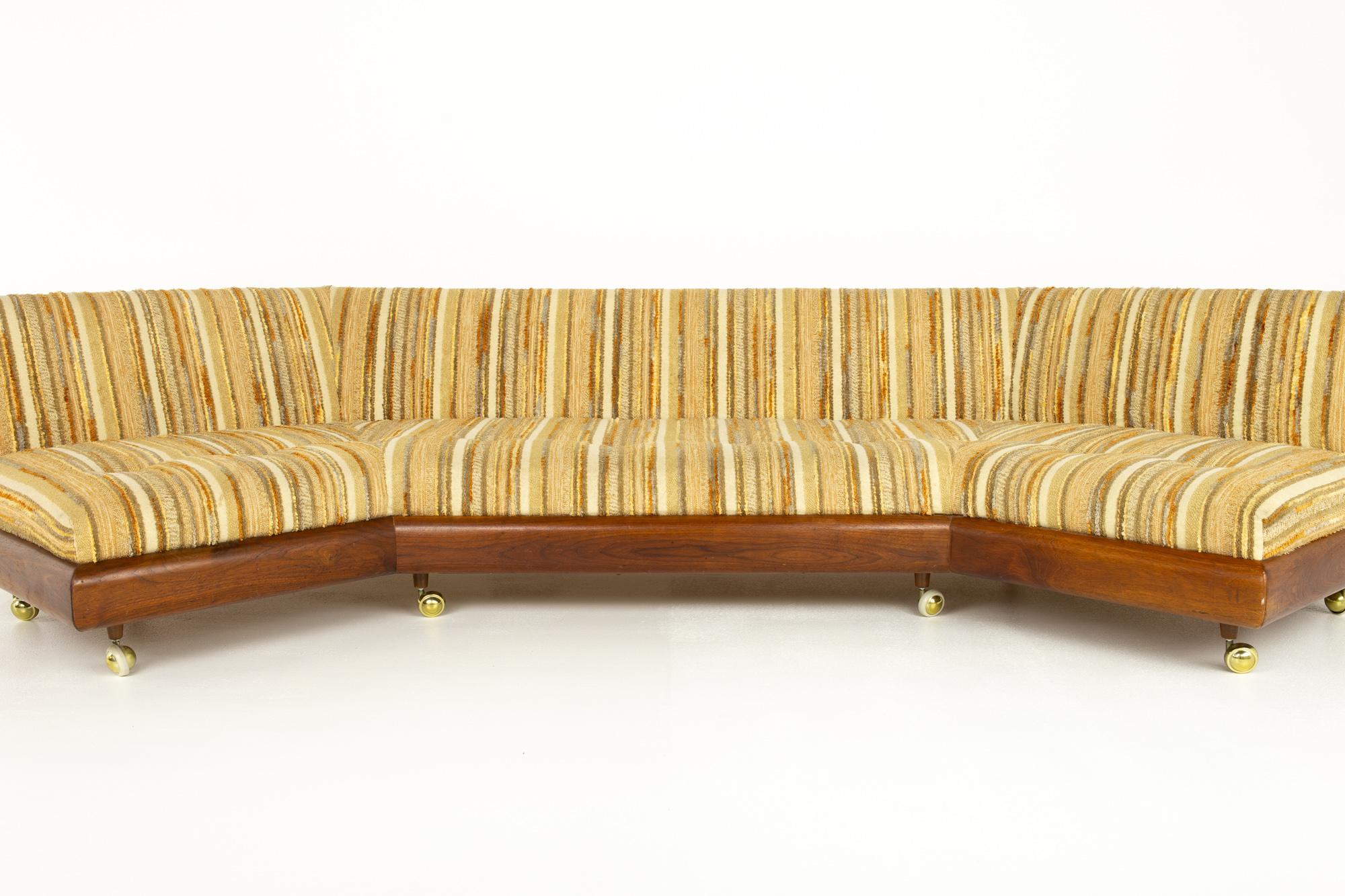 Adrian Pearsall mid century walnut and velvet boomerang storage sofa

This sofa measures: 128 wide x 50 deep x 28 inches high, with a seat height of 16 inches

?All pieces of furniture can be had in what we call restored vintage condition. That