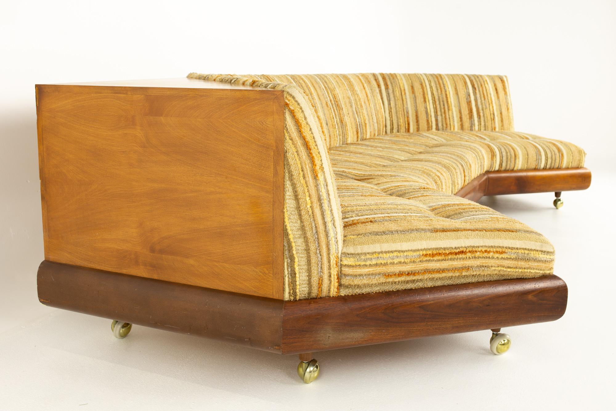 American Adrian Pearsall Mid Century Walnut and Velvet Boomerang Storage Sofa