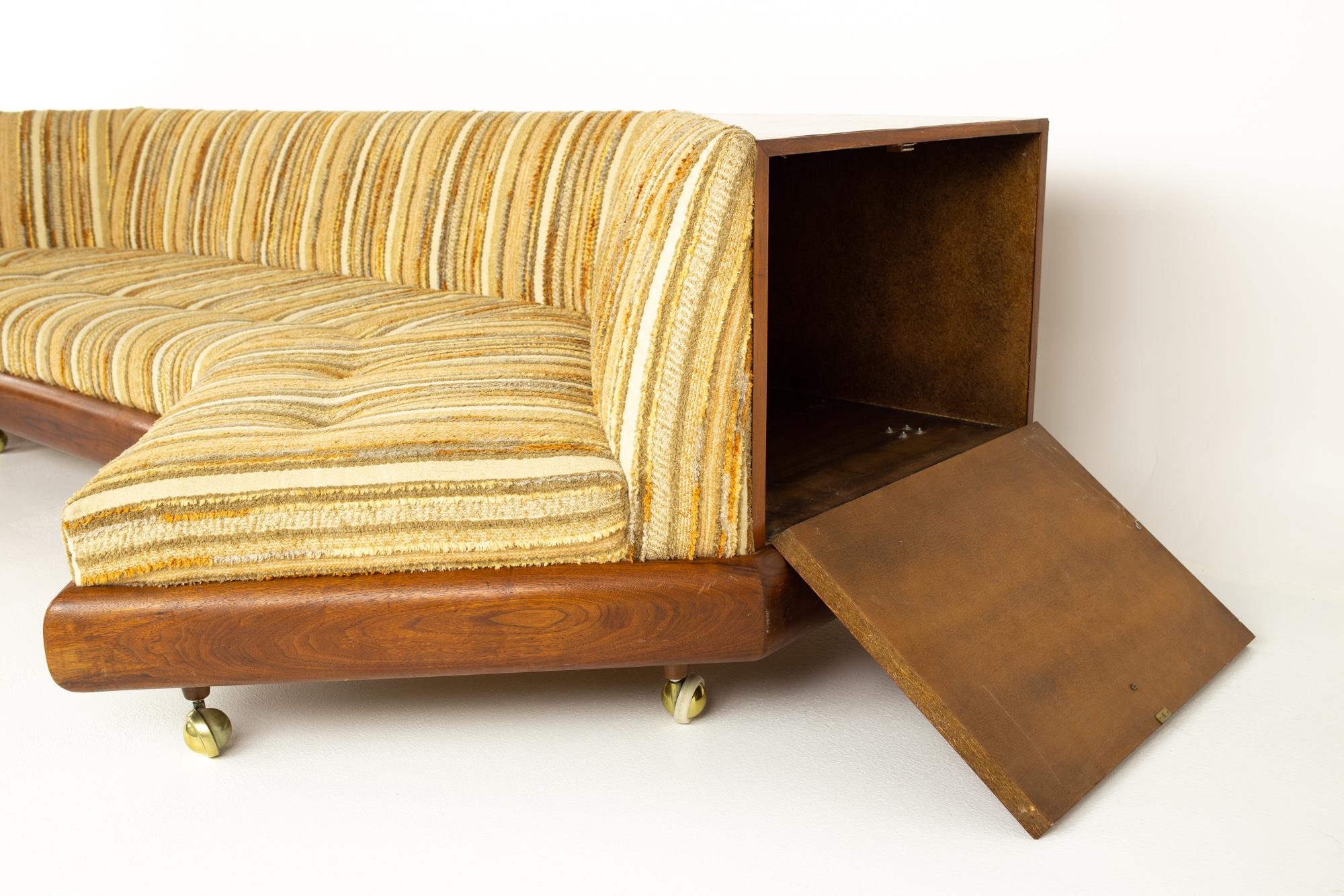Adrian Pearsall Mid Century Walnut and Velvet Boomerang Storage Sofa In Good Condition In Countryside, IL