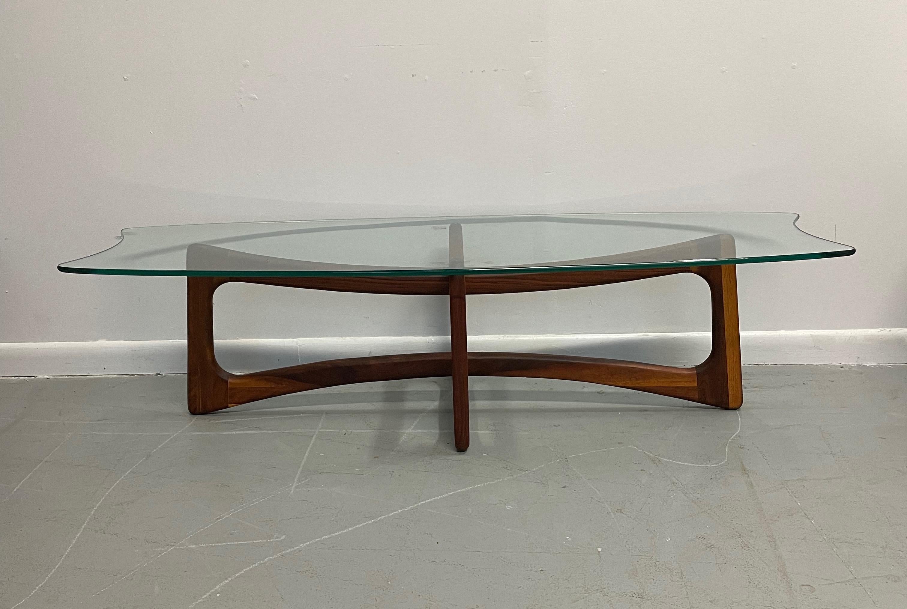 Mid-Century Modern Adrian Pearsall Rectangular Walnut Ribbon Coffee Table Original Glass Midcentury