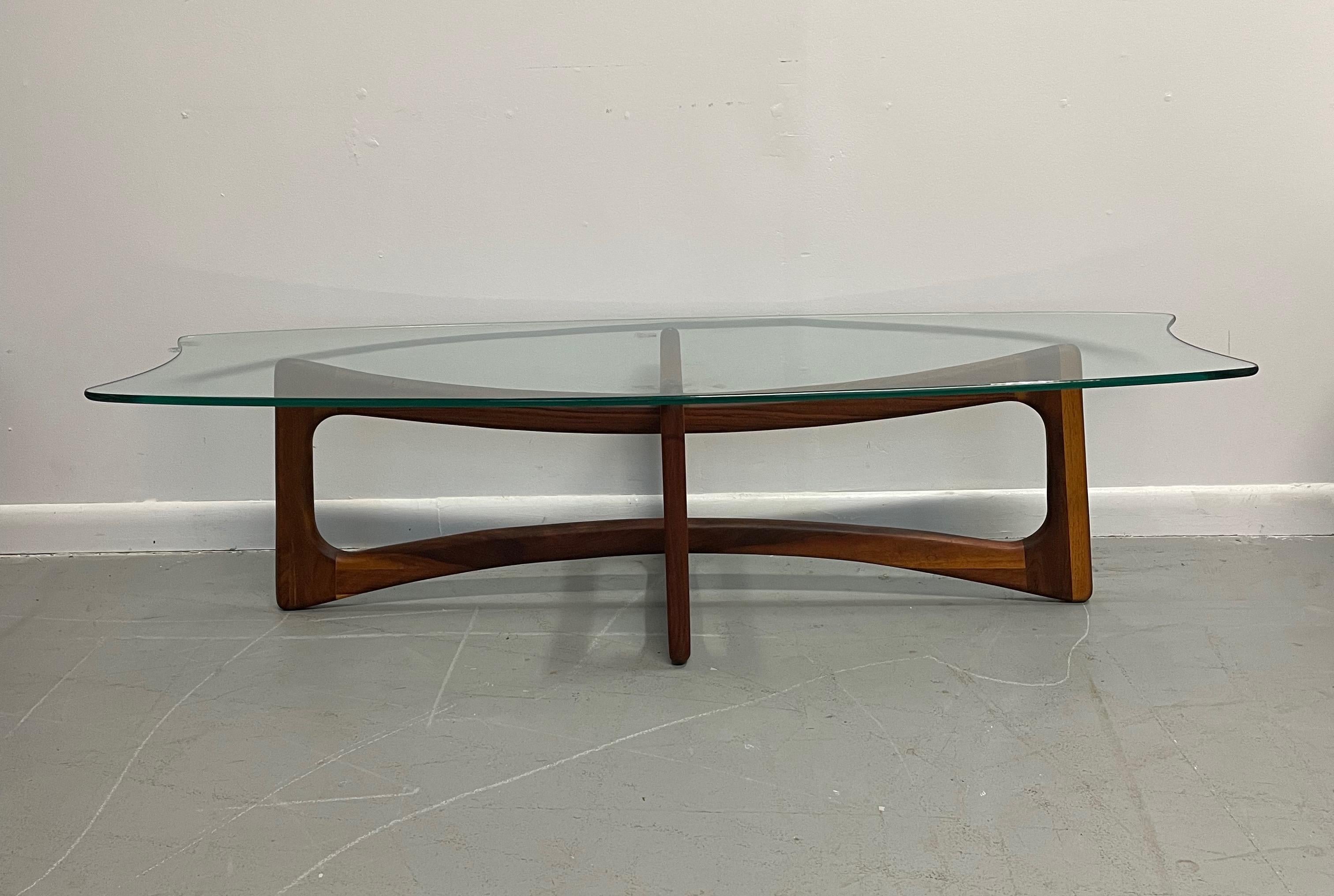 Mid-Century Modern Adrian Pearsall Rectangular Walnut Ribbon Coffee Table Original Glass Midcentury