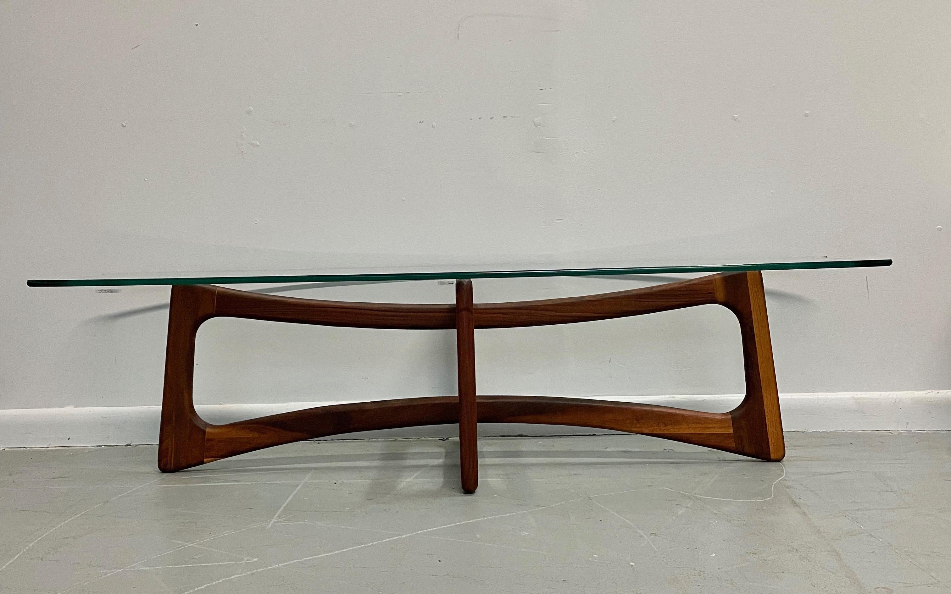 North American Adrian Pearsall Rectangular Walnut Ribbon Coffee Table Original Glass Midcentury