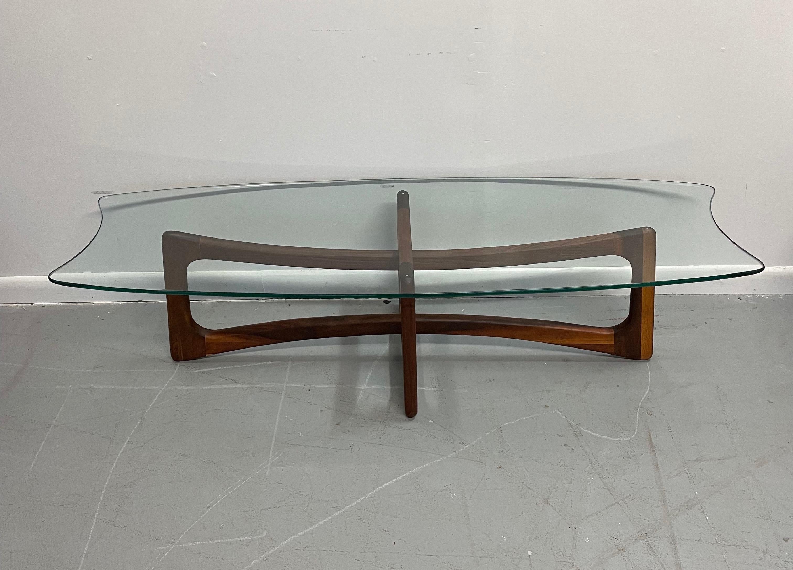 20th Century Adrian Pearsall Rectangular Walnut Ribbon Coffee Table Original Glass Midcentury