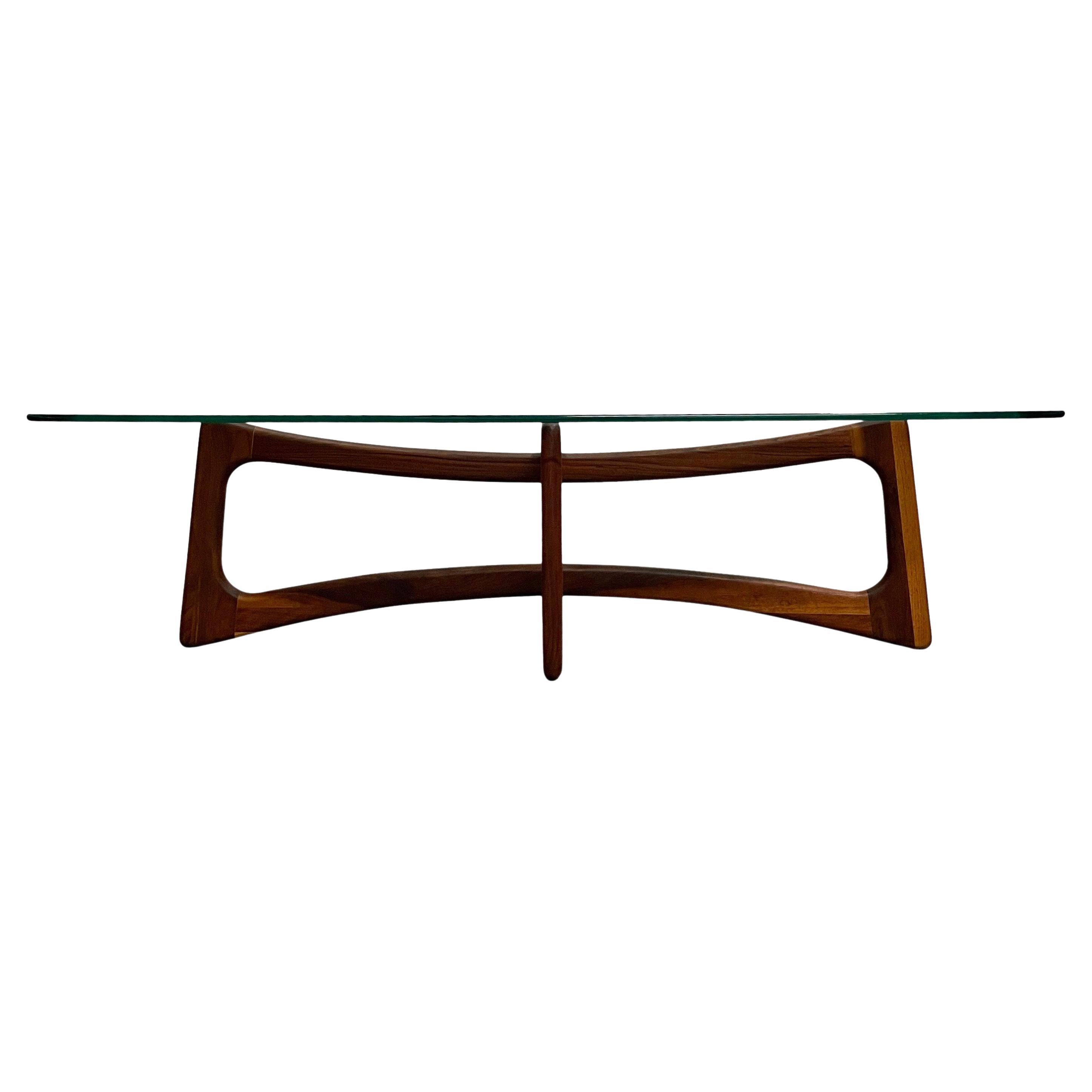 Adrian Pearsall Rectangular Walnut Ribbon Coffee Table Original Glass Midcentury