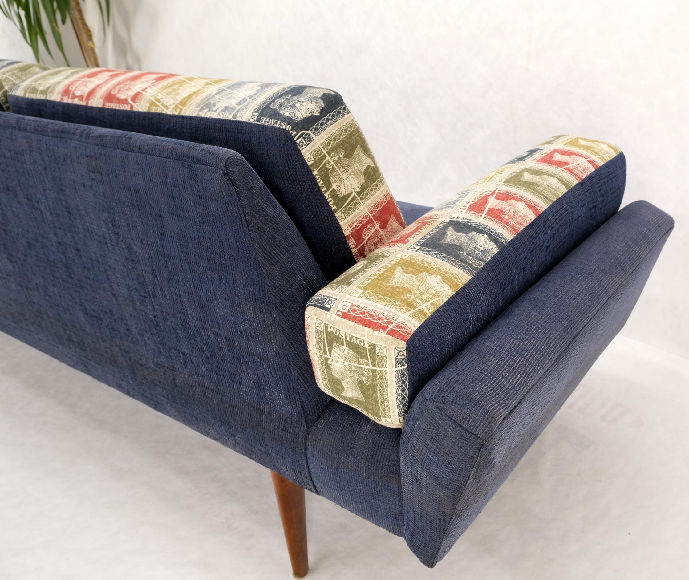 Adrian Pearsall Mid-Century Modern walnut frame stamps theme blue upholstery gondola sofa.