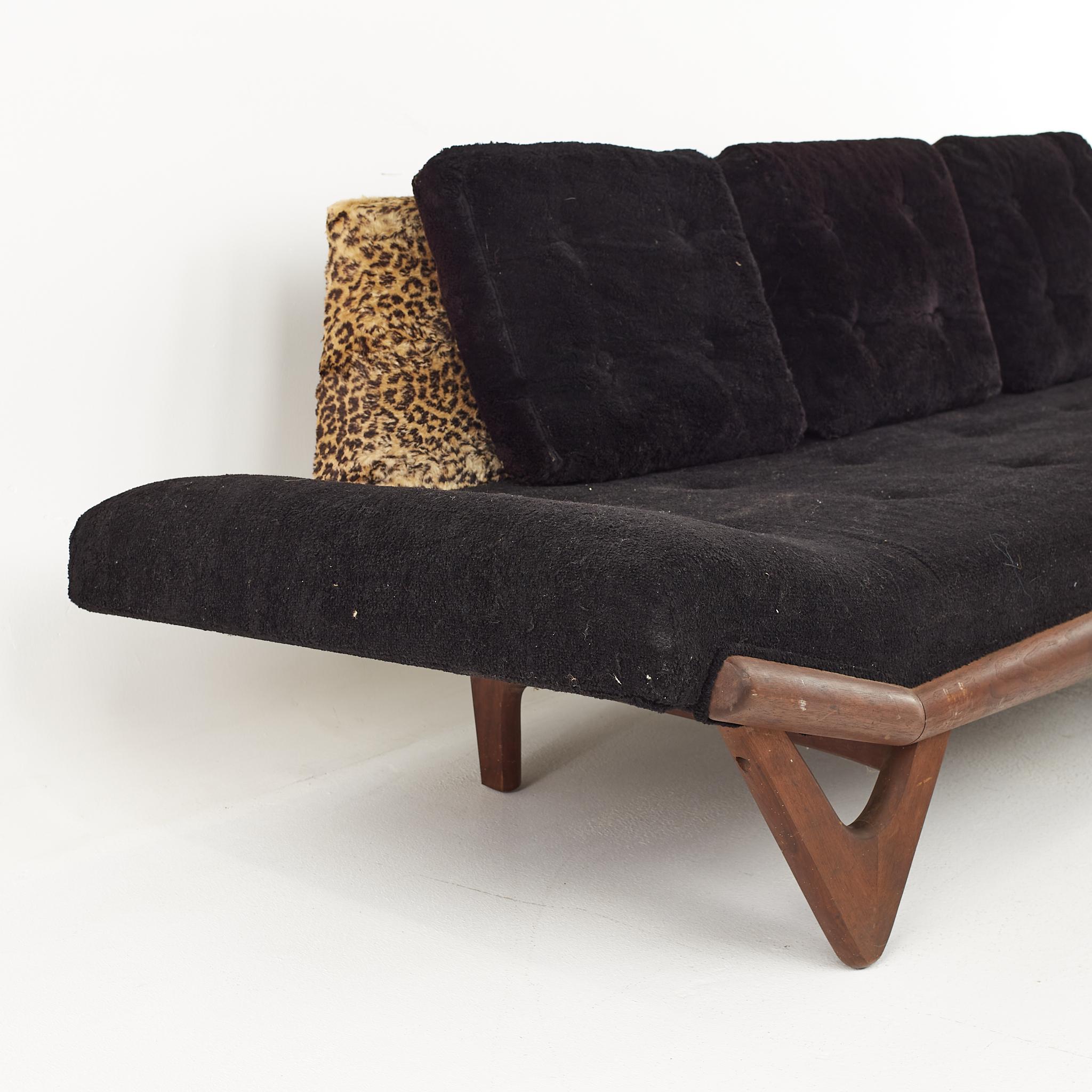 Upholstery Adrian Pearsall Mid Century Walnut Gondola Sofa For Sale