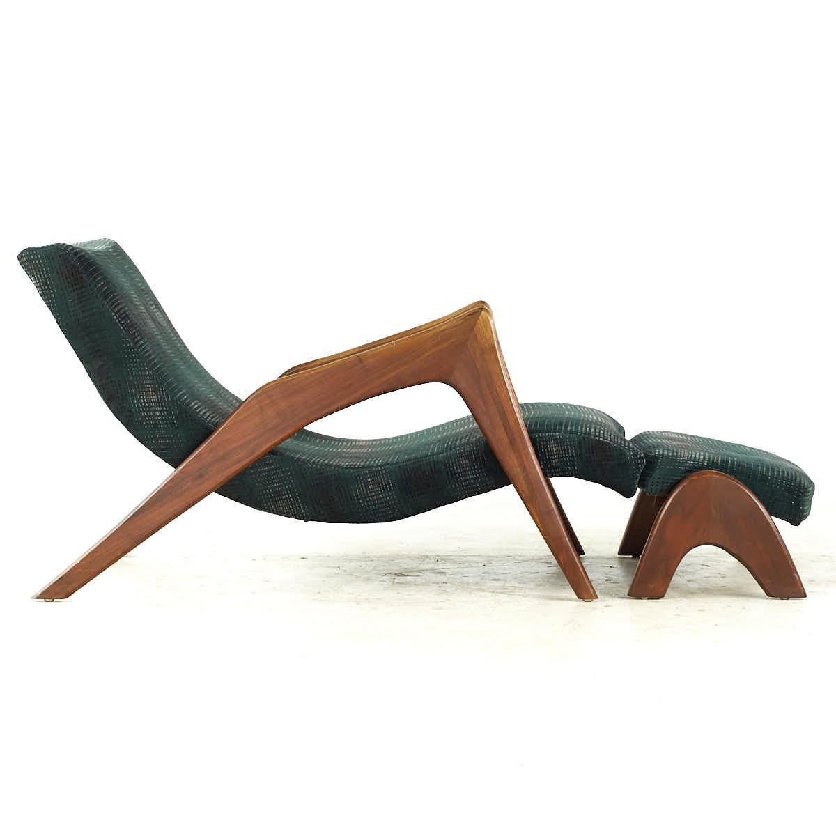 Adrian Pearsall Mid Century Walnut Grasshopper Lounge Chair with Ottoman 3