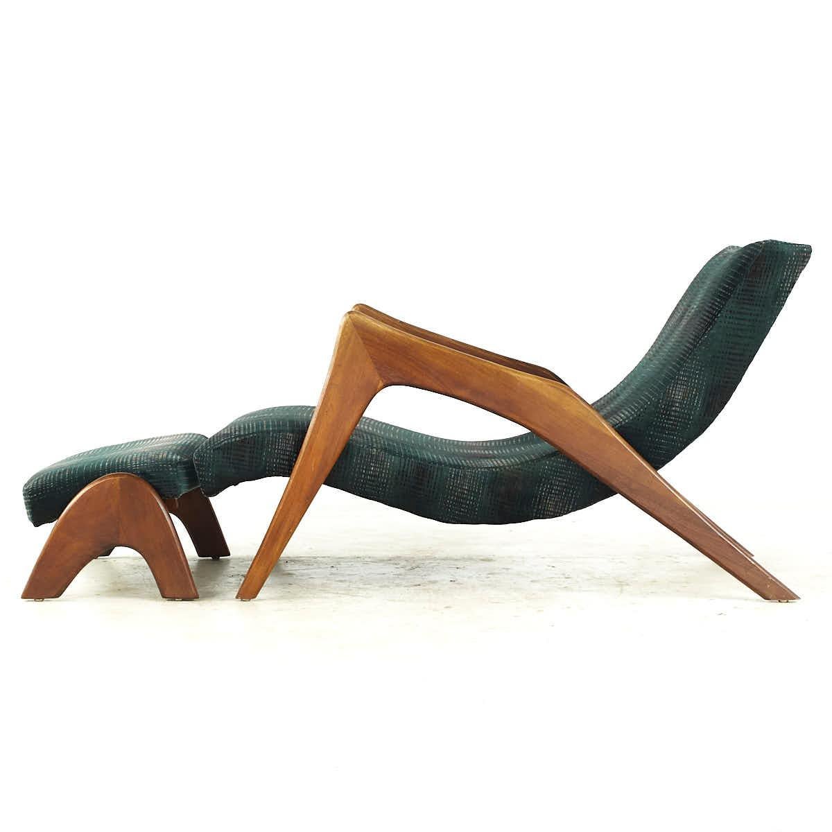 Adrian Pearsall Mid Century Walnut Grasshopper Lounge Chair with Ottoman 4