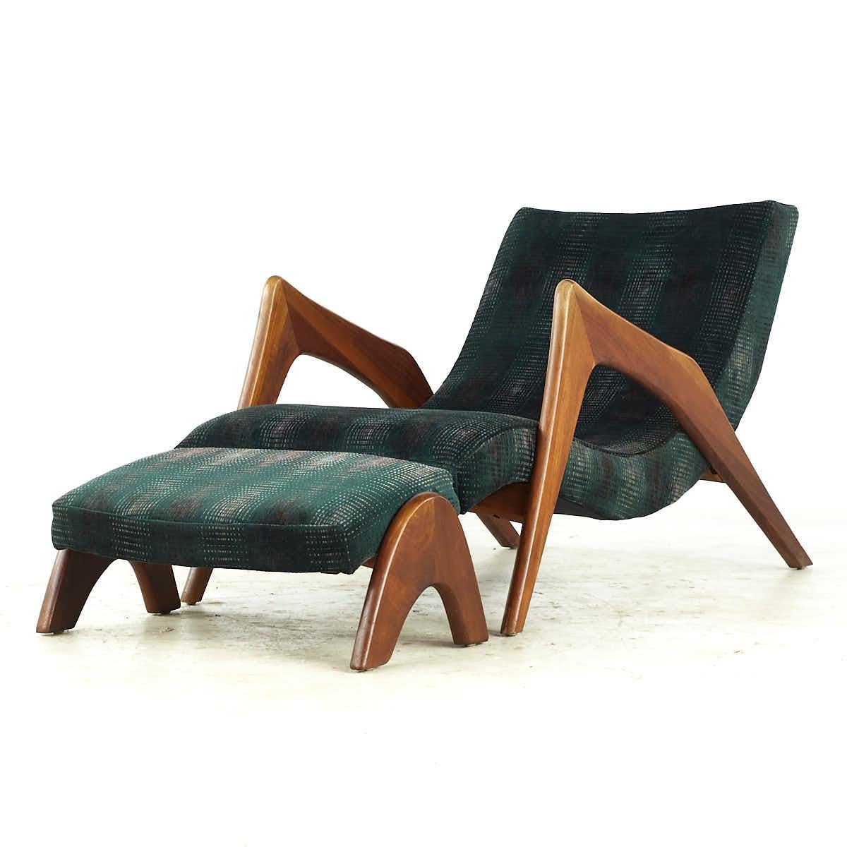 Mid-Century Modern Adrian Pearsall Mid Century Walnut Grasshopper Lounge Chair with Ottoman