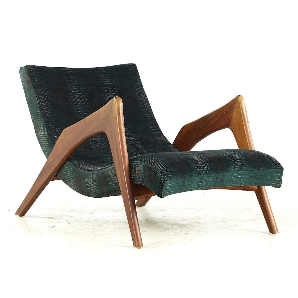 American Adrian Pearsall Mid Century Walnut Grasshopper Lounge Chair with Ottoman