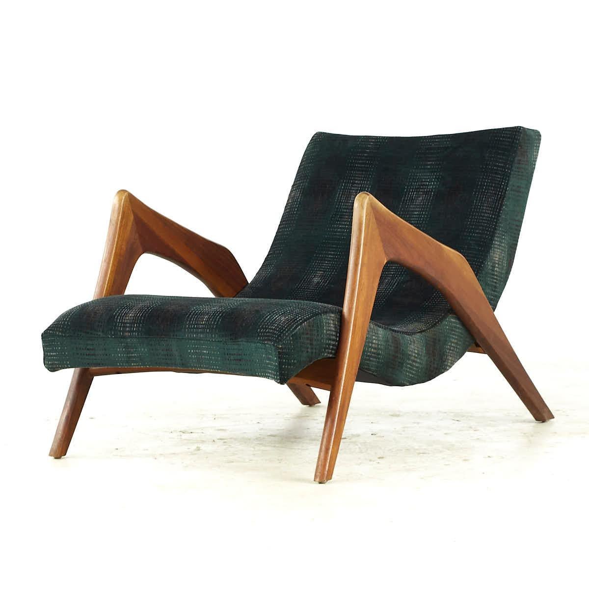 Late 20th Century Adrian Pearsall Mid Century Walnut Grasshopper Lounge Chair with Ottoman
