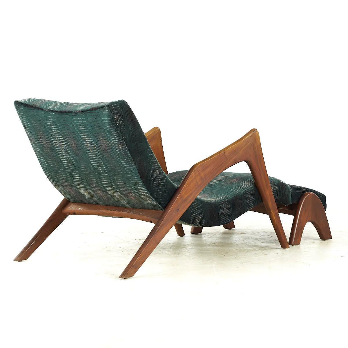 Upholstery Adrian Pearsall Mid Century Walnut Grasshopper Lounge Chair with Ottoman