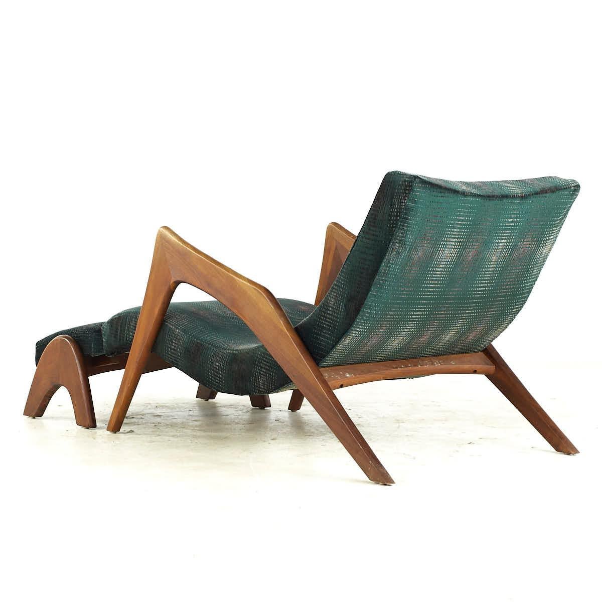 Adrian Pearsall Mid Century Walnut Grasshopper Lounge Chair with Ottoman 2