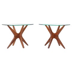 Vintage Adrian Pearsall Mid Century Walnut Jacks Side Tables - Pair