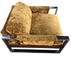 Adrian Pearsall Midcentury Chrome Cube Low Lounge Chair Gold Faux Fur