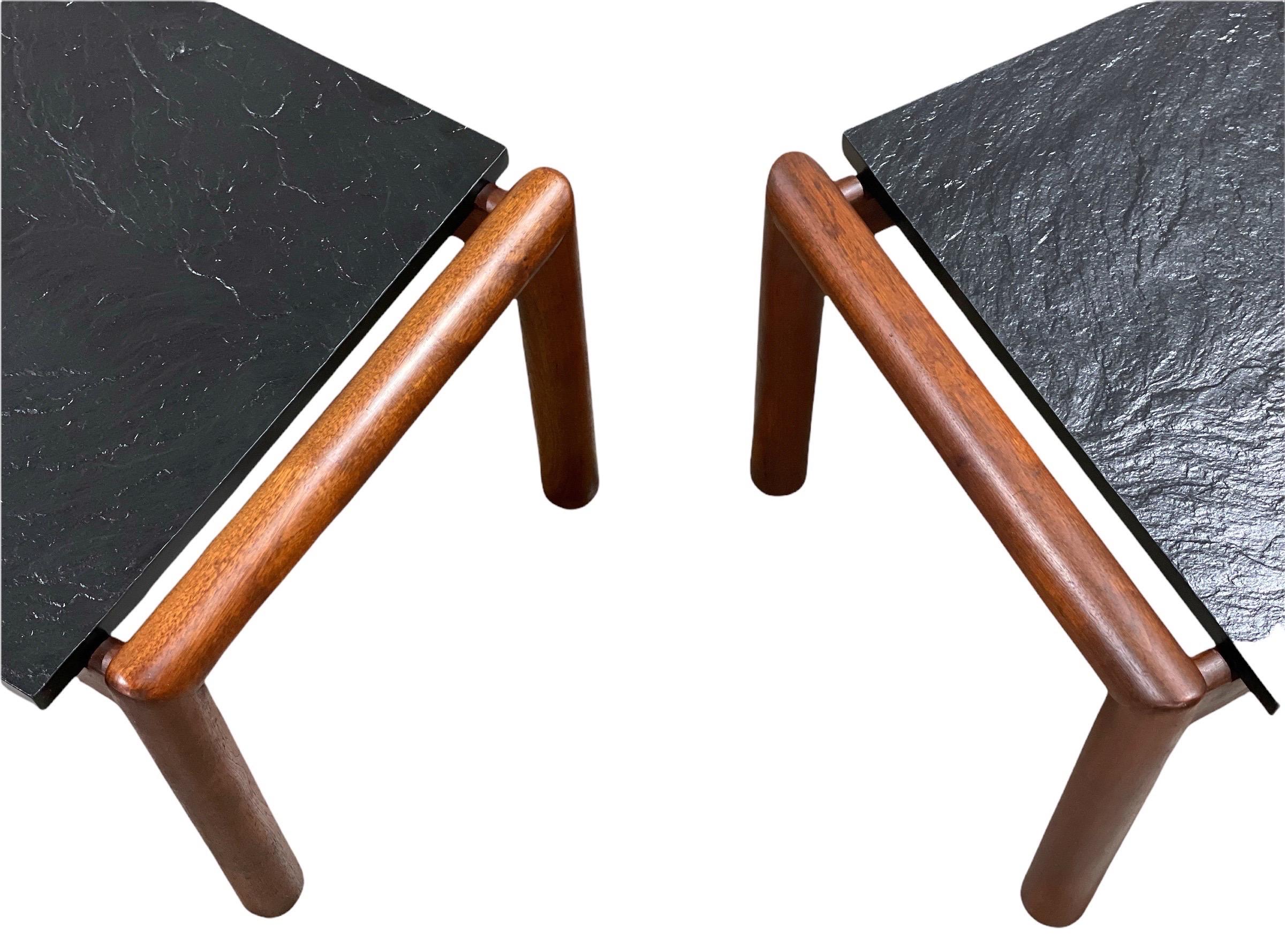 Mid-Century Modern Adrian Pearsall Midcentury Organic Modern Side Tables - Walnut + Slate - a Pair