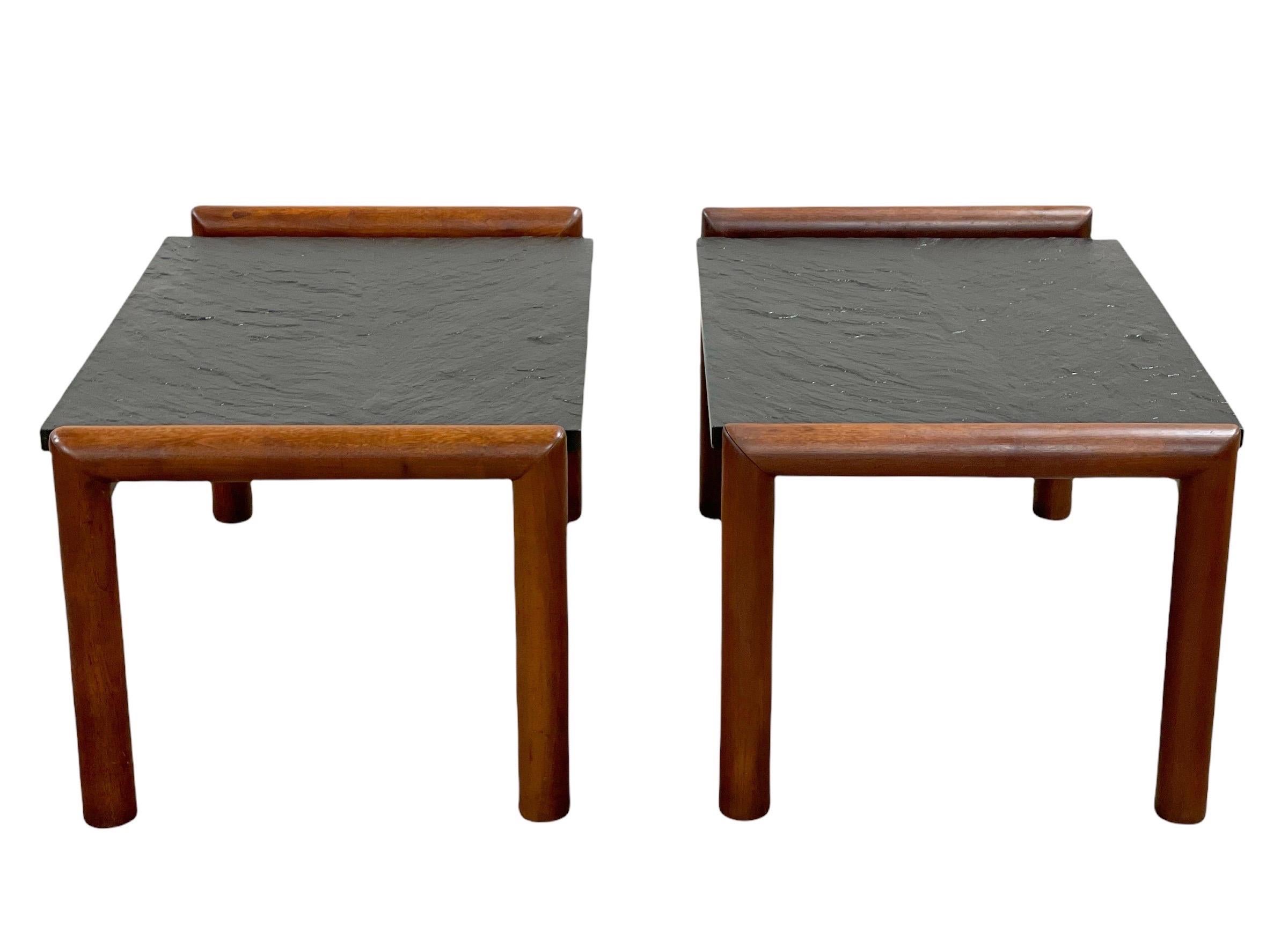 American Adrian Pearsall Midcentury Organic Modern Side Tables - Walnut + Slate - a Pair
