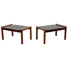 Adrian Pearsall Midcentury Organic Modern Side Tables - Walnut + Slate - a Pair