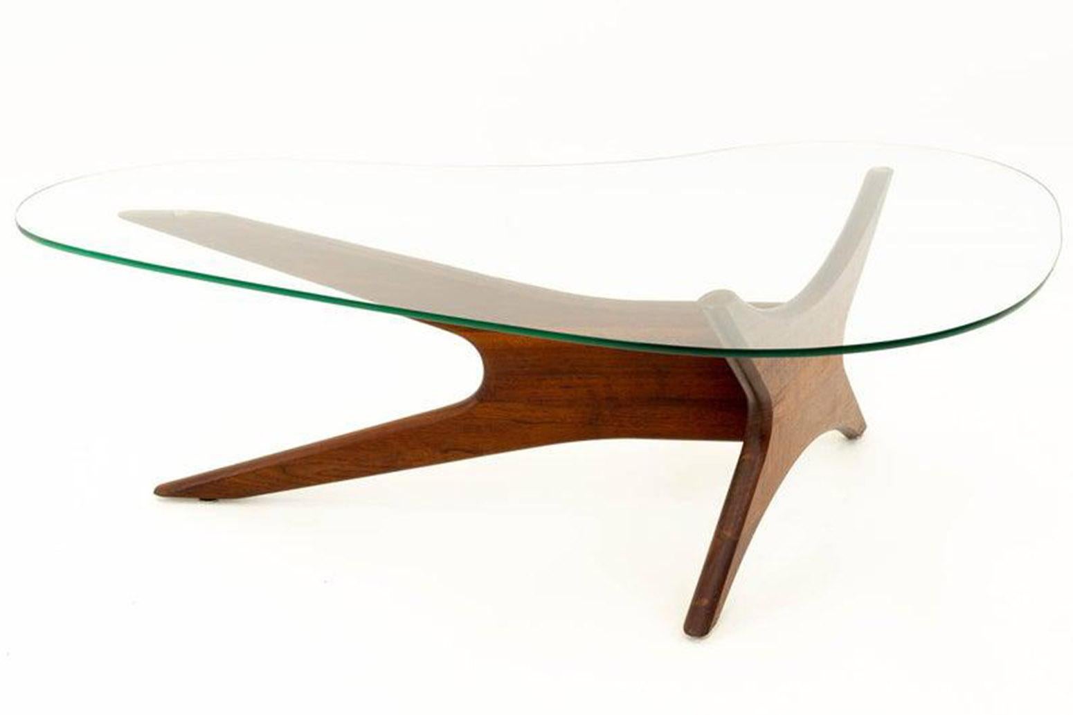 Adrian Pearsall Mid Century sculptural kidney shaped walnut coffee table
Measures: 50 wide x 32 deep x 16 inches high

Each piece of furniture is available in what we call restored vintage condition. Upon purchase it is thoroughly cleaned and minor