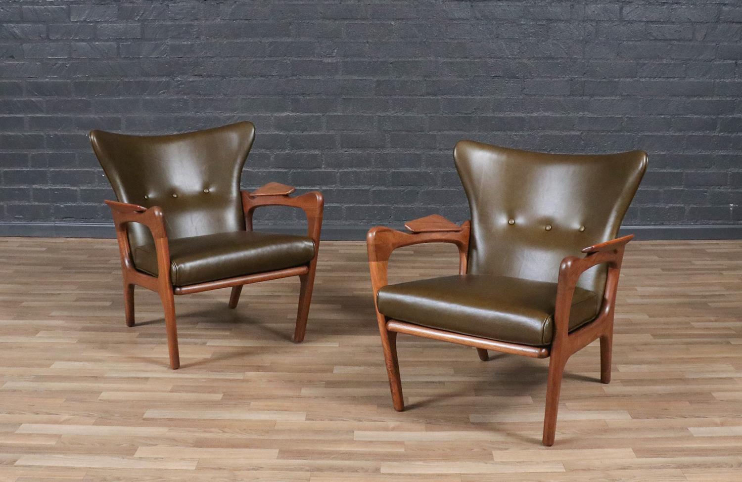 Mid-20th Century Adrian Pearsall Model 2291-C Leather Wingback Chairs for Craft Associates For Sale