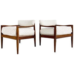 Adrian Pearsall Model 834-C Lounge Chairs in Rose Uniacke Linen, Pair