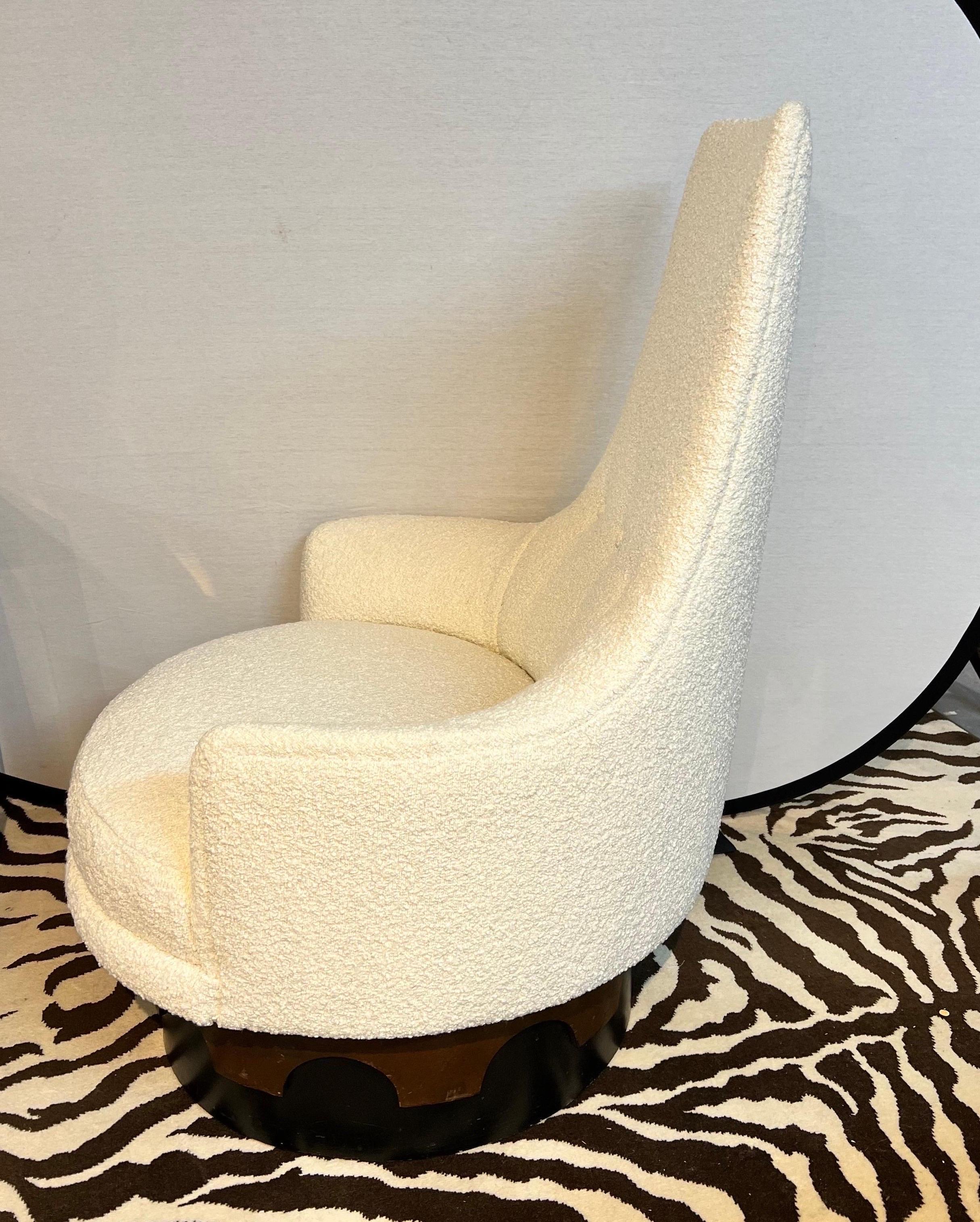 Mid-Century Modern Adrian Pearsall Newly Upholstered in Ivory Boucle Fabric Swivel Chair For Sale