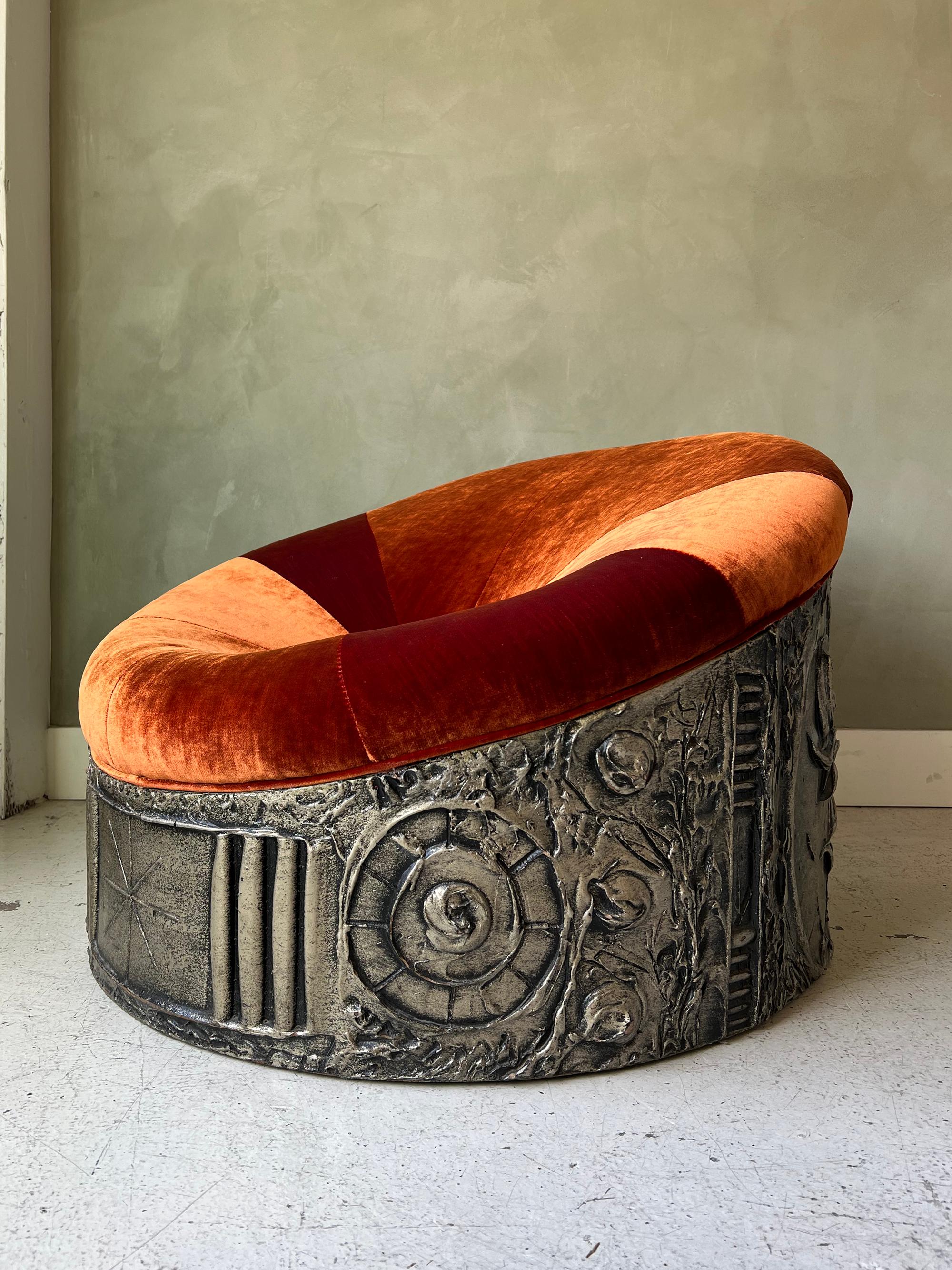 Occasional chair design by Adrian Pearsall for Craft Associates. Burnt orange velvet upholstery and new foam/padding. Nice firm support and ready for lounging.