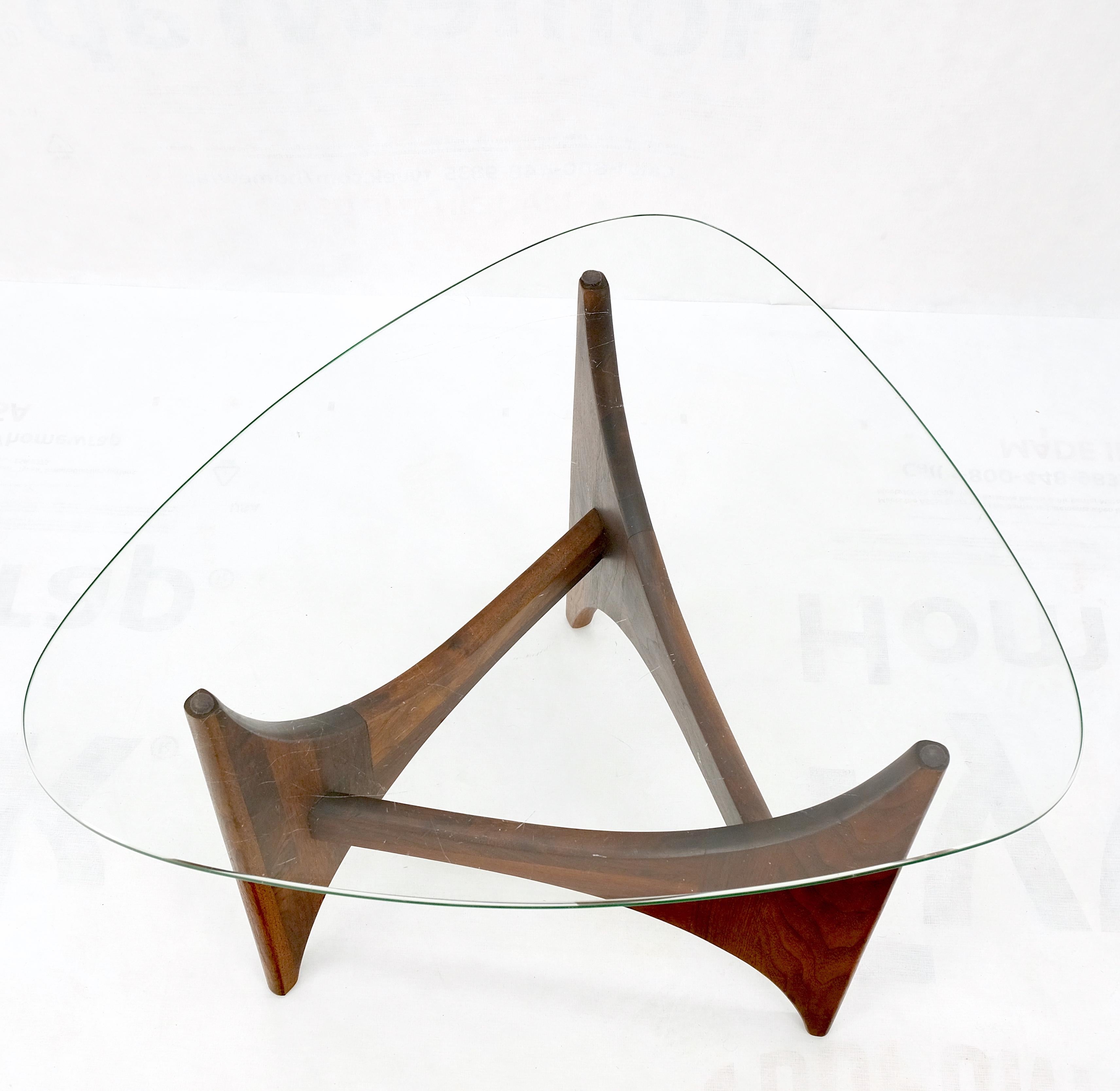Lacquered Adrian Pearsall Oiled Walnut Triangle Glass Top Coffee Side End Occasional Table For Sale
