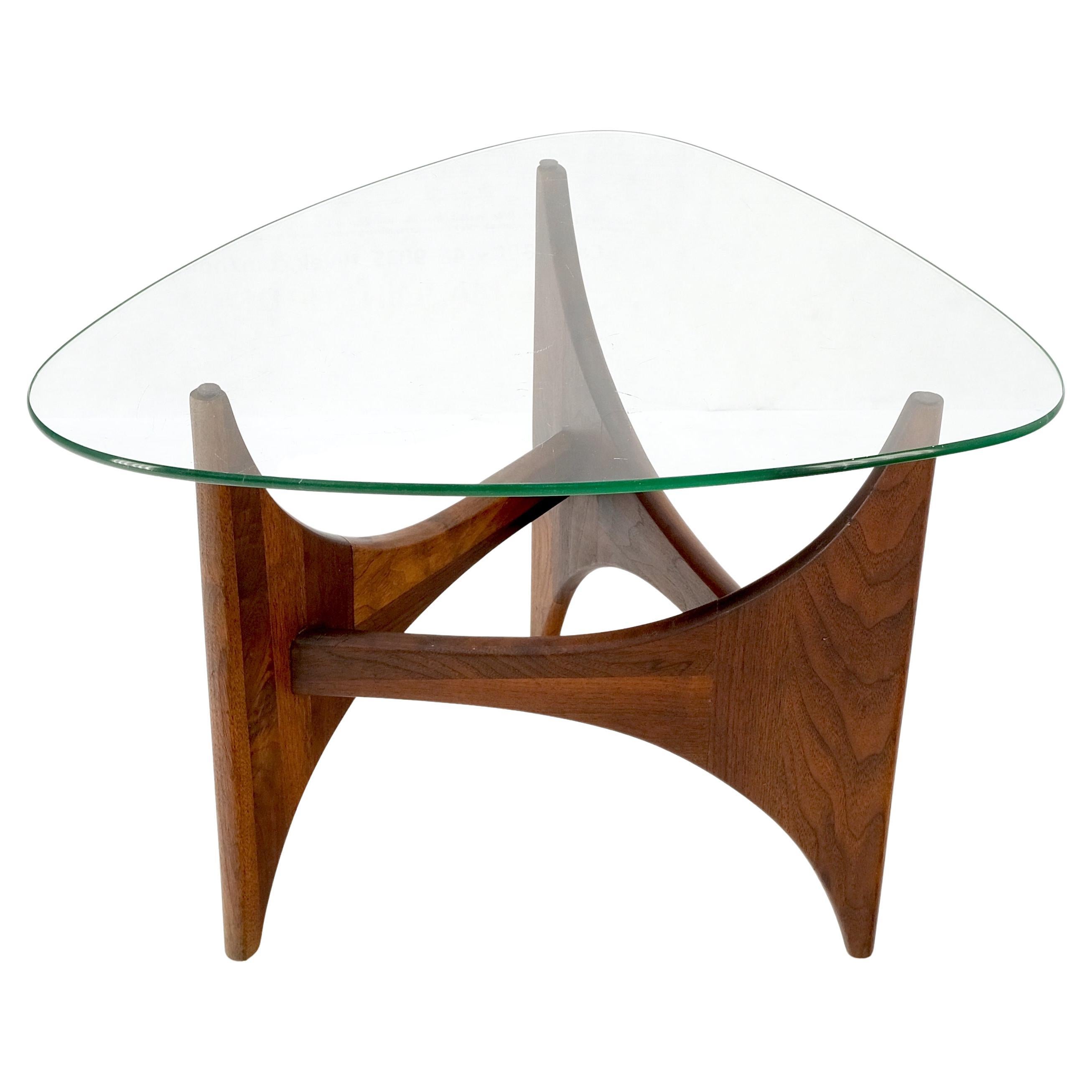 Adrian Pearsall Oiled Walnut Triangle Glass Top Coffee Side End Occasional Table For Sale