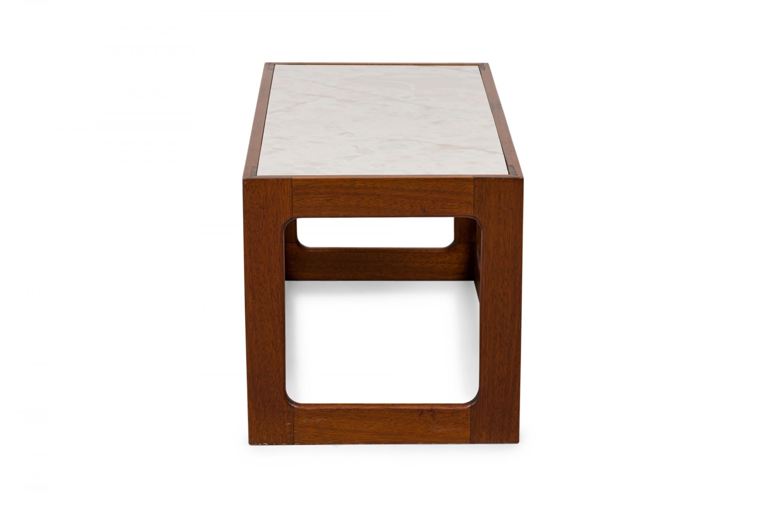 Mid-Century Modern Adrian Pearsall Open Cube Wood and Faux White Marble Coffee / Cocktail Table For Sale
