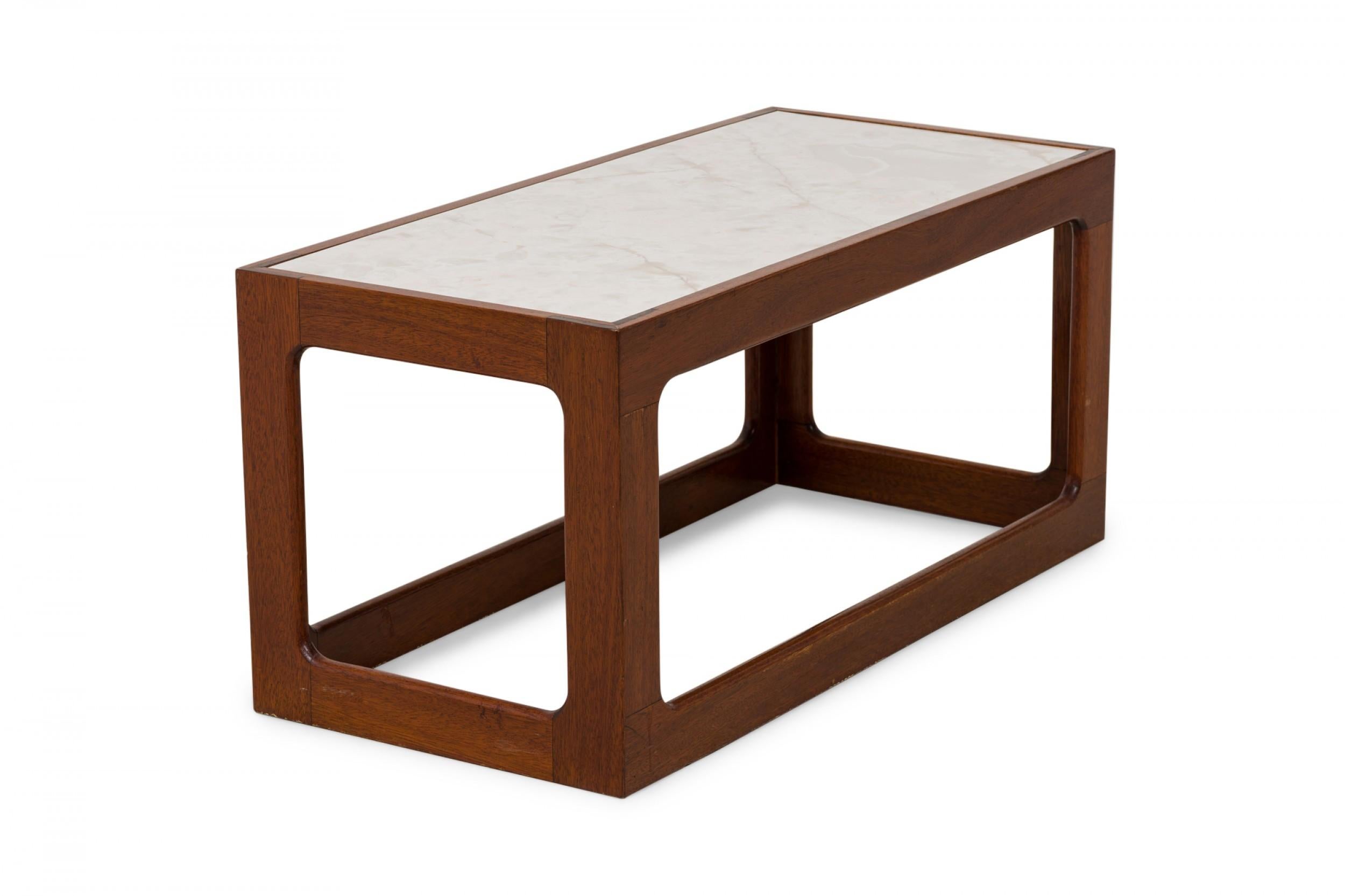 American Adrian Pearsall Open Cube Wood and Faux White Marble Coffee / Cocktail Table For Sale
