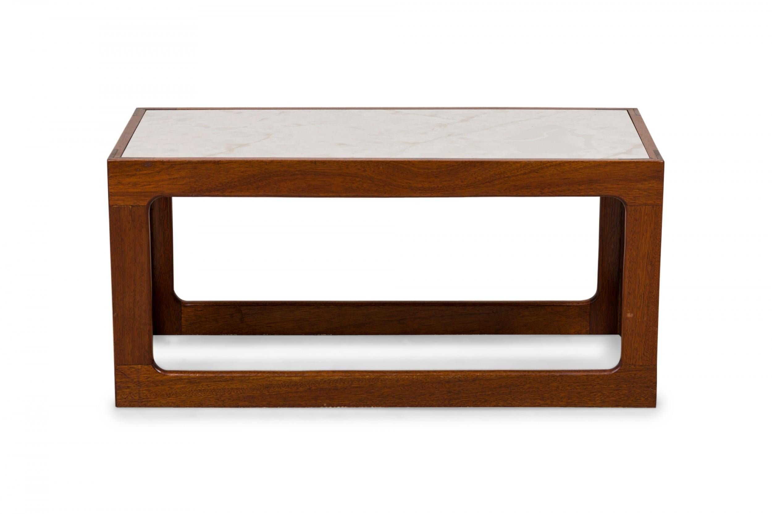 American Adrian Pearsall Open Cube Wood and Faux White Marble Coffee / Cocktail Table For Sale