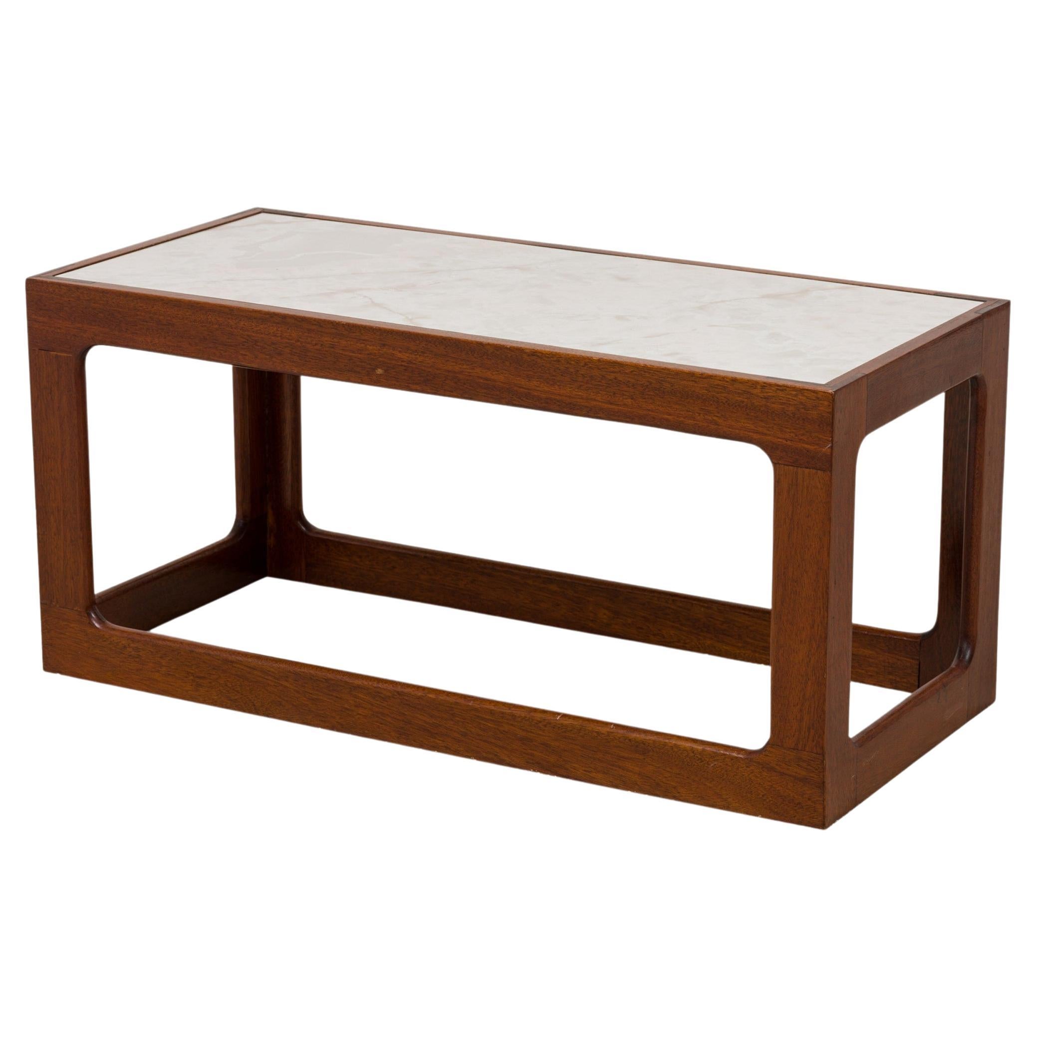 Table basse/table basse cubique ouverte Adrian Pearsall en bois et faux marbre blanc