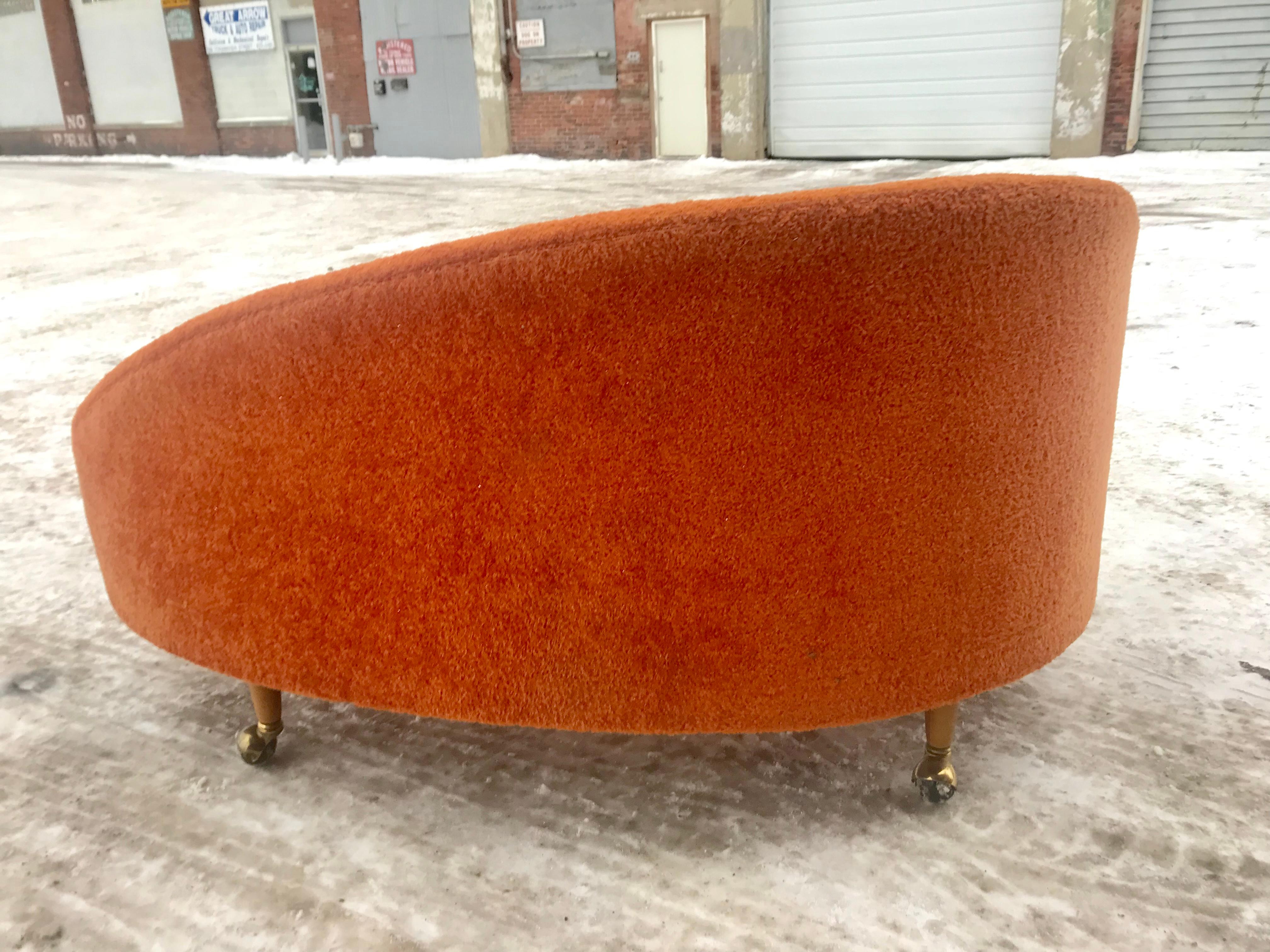 Adrian Pearsall oval, egg shape chaise lounge. Amazing form and proportion, Pop Modernist design, Classic. Retains original tangerine orange 1970s fabric, hand delivery avail to New York City or anywhere en route from Buffalo New York.